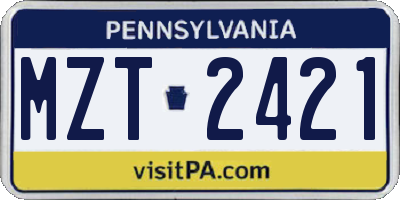 PA license plate MZT2421