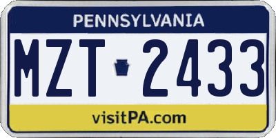 PA license plate MZT2433