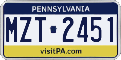 PA license plate MZT2451