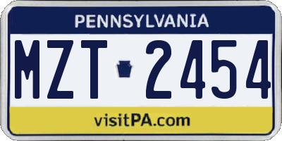 PA license plate MZT2454