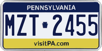 PA license plate MZT2455