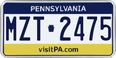 PA license plate MZT2475