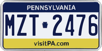 PA license plate MZT2476