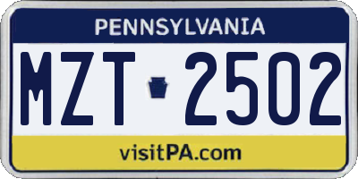 PA license plate MZT2502