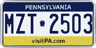 PA license plate MZT2503