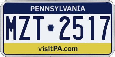 PA license plate MZT2517
