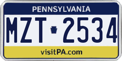 PA license plate MZT2534