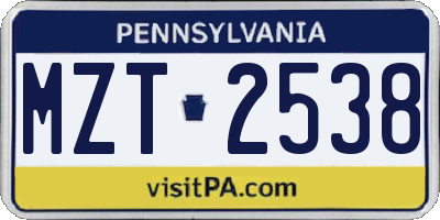 PA license plate MZT2538