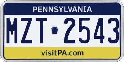 PA license plate MZT2543