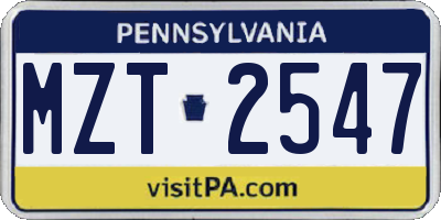 PA license plate MZT2547