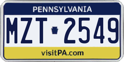PA license plate MZT2549