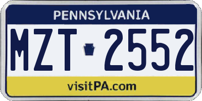 PA license plate MZT2552