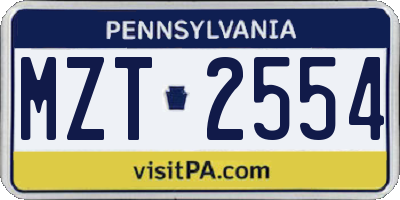 PA license plate MZT2554