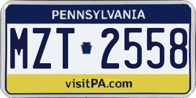PA license plate MZT2558