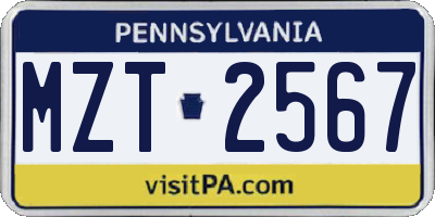 PA license plate MZT2567