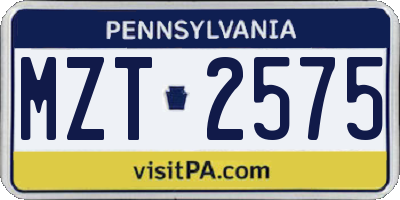 PA license plate MZT2575