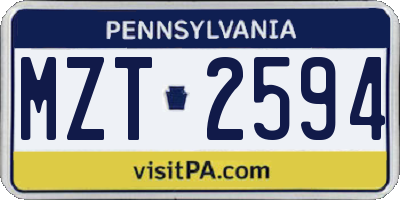 PA license plate MZT2594