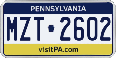 PA license plate MZT2602