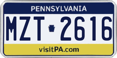 PA license plate MZT2616