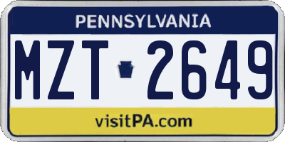 PA license plate MZT2649