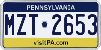 PA license plate MZT2653