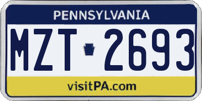 PA license plate MZT2693