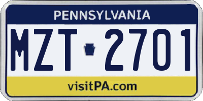 PA license plate MZT2701