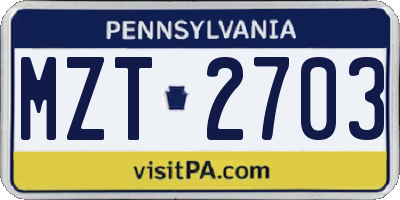PA license plate MZT2703
