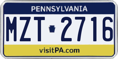 PA license plate MZT2716