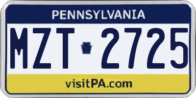 PA license plate MZT2725