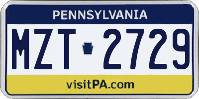 PA license plate MZT2729