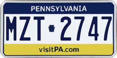 PA license plate MZT2747