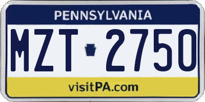 PA license plate MZT2750