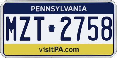 PA license plate MZT2758