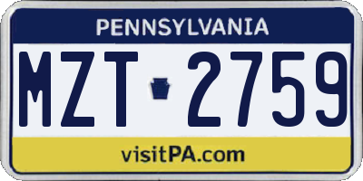 PA license plate MZT2759