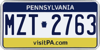 PA license plate MZT2763