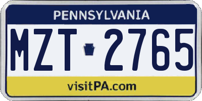 PA license plate MZT2765