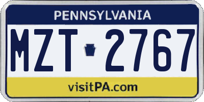 PA license plate MZT2767