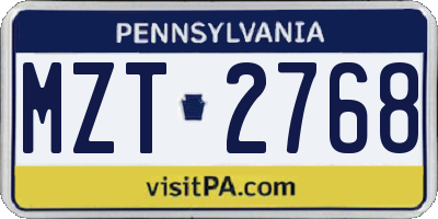 PA license plate MZT2768