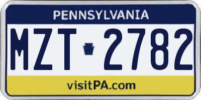 PA license plate MZT2782