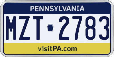 PA license plate MZT2783