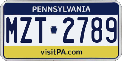 PA license plate MZT2789