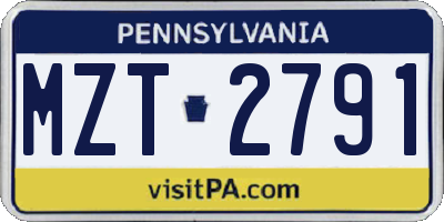 PA license plate MZT2791