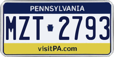 PA license plate MZT2793
