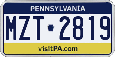 PA license plate MZT2819