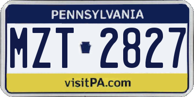PA license plate MZT2827
