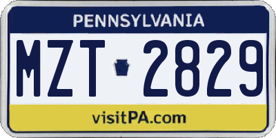 PA license plate MZT2829