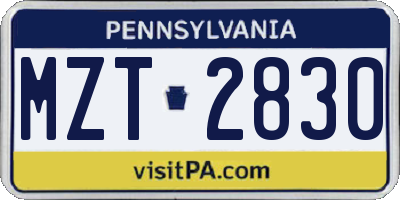 PA license plate MZT2830