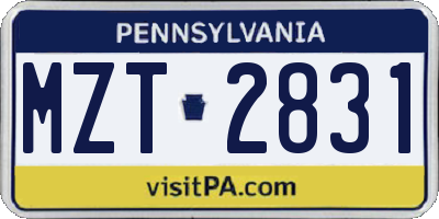 PA license plate MZT2831
