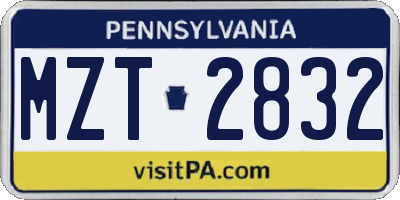 PA license plate MZT2832